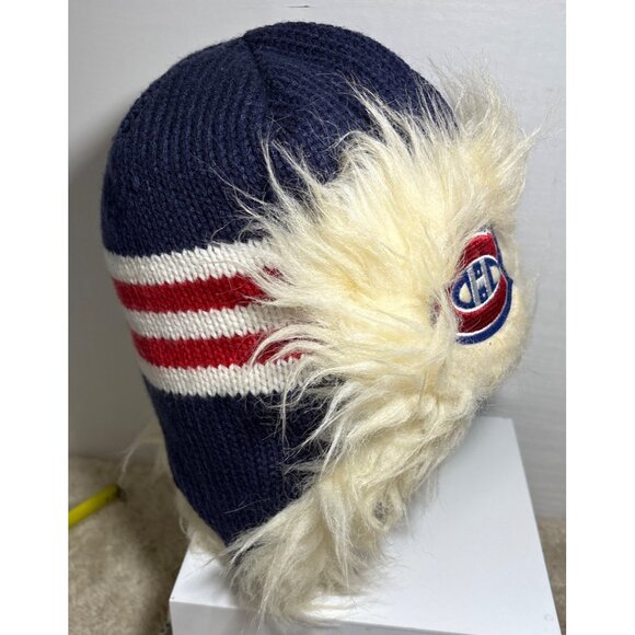 Reebok Montreal Canadiens Hat Toque Fur Trooper Hat Logo Face Off Skate Laces - Picture 8 of 14
